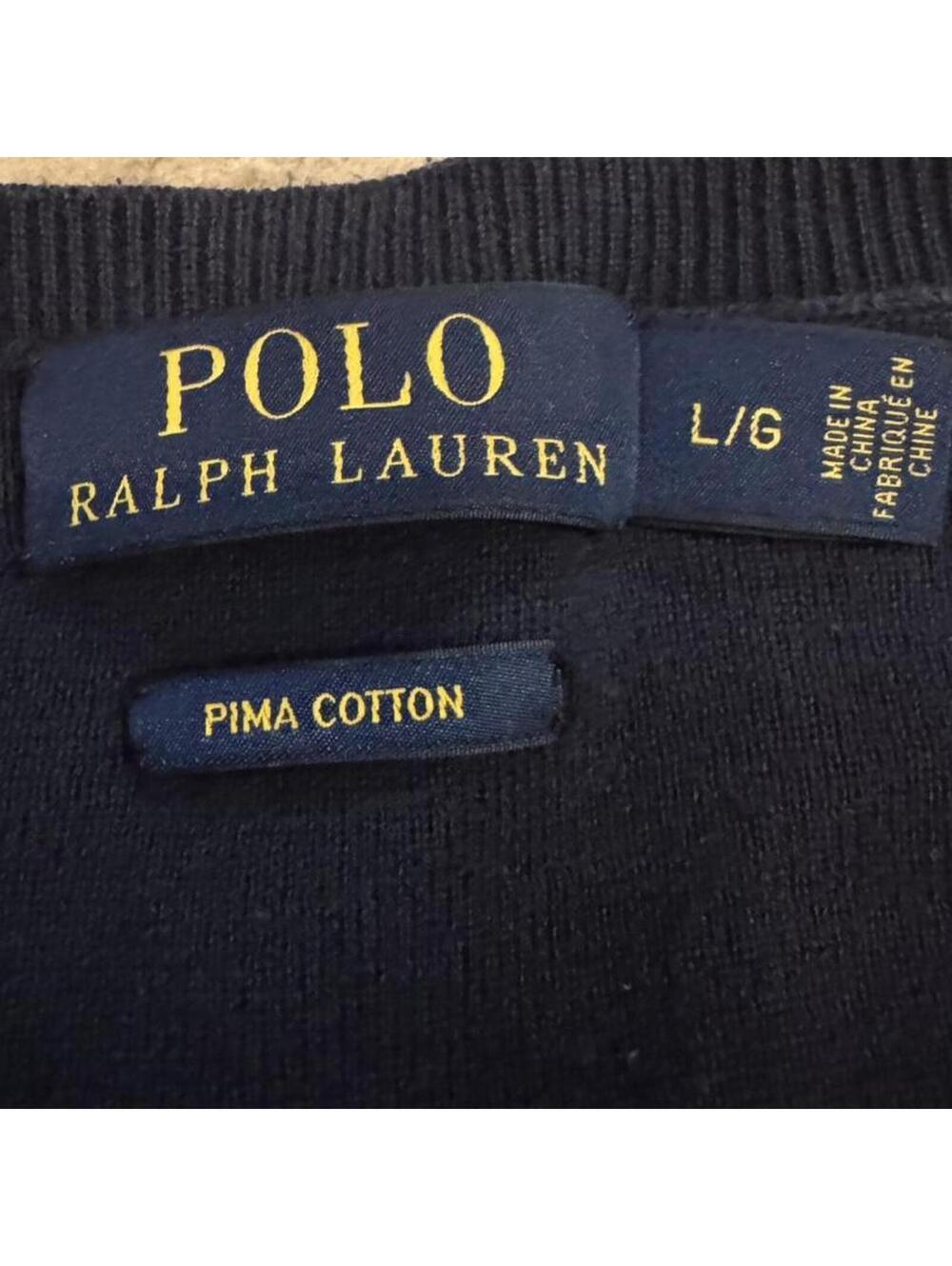 Polo Ralph Lauren navy blue v neck Pima cotton shirt - Size L
